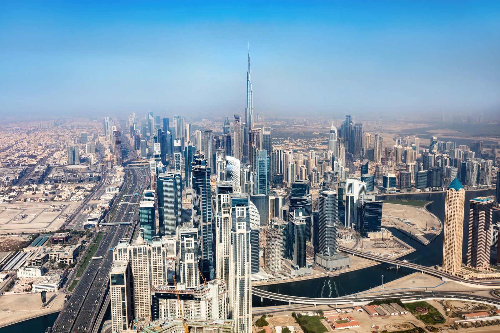 Aerial view of Dubai skyline and property developments